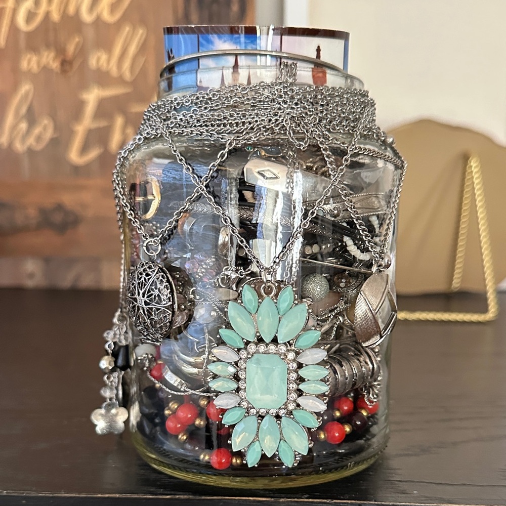 Mystery Jewelry Jar with Silver And Multicolored Accents